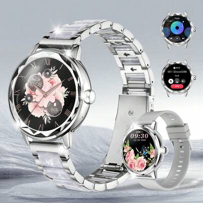 Smartwatch voor vrouwen, met draadloos bellen/kiezen, meer dan 100 sportmodi, slaapmonitoring en beheer van vrouwelijke functies, geleverd met een siliconen band en ondersteunt zowel Android als iOS. Het is het perfecte Valentijnsdagcadeau voor je geliefde