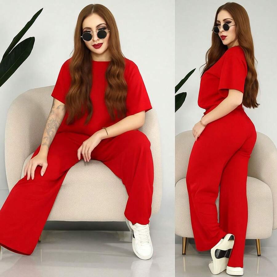 ¡Comodidad y estilo en un solo conjunto! Dale un upgrade a tu outfit con nuestro conjunto de 2 piezas: blusa con resorte + pantalón súper cómodo. Disponible en varios colores, unitalla y XL. ✨ - Rojo - Ver 1