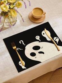 1pc/4pcs/6pcs/48pcs Halloween Ghost Pattern Placemats, Seasonal Halloween Placemats, Modern Style Linen-Like Material, Indoor Outdoor Halloween Party Decor, Halloween Home Decoration, Suitable For Kitchen Decor And Halloween Event Decoration
