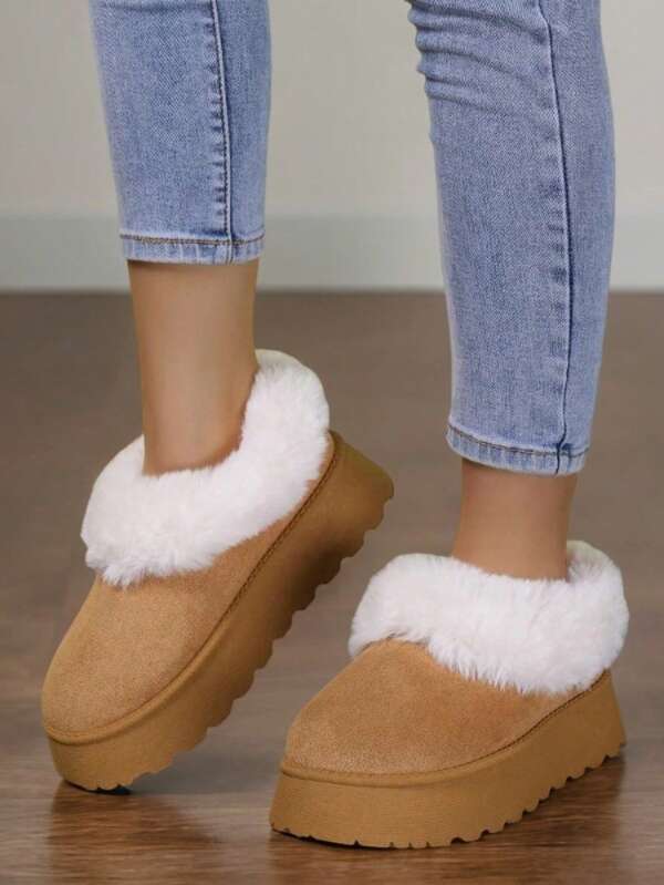 Plus Size Women's "Style" Winter Slip-On Snow Boots, Fashionable & Comfortable Faux Fur Lining Warm Thick Bottom Boots