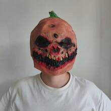1pc Halloween Cosplay Latex Mask, Pumpkin Head Mask, Scary Orange Full Head Mask, Latex Masquerade Party Costume, Haunted House Prop - Multicolor - View 13