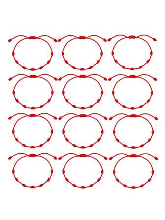 12pcs Red Minimalist Handmade 7-Knot Lucky Bracelet Set, Versatile For Men & Women, Suitable For Beach, Party, Daily Wear, Exquisite Gift For Halloween, Christmas, Teacher's Day, Thanksgiving, Valentine's Day, Birthday