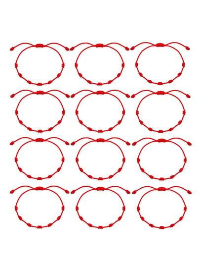 12pcs Red Minimalist Handmade 7-Knot Lucky Bracelet Set, Versatile For Men & Women, Suitable For Beach, Party, Daily Wear, Exquisite Gift For Halloween, Christmas, Teacher's Day, Thanksgiving, Valentine's Day, Birthday