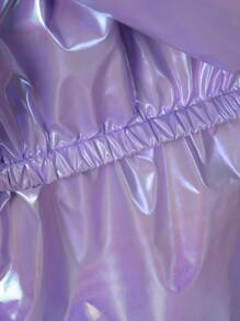 1 pieza Chaqueta casual con capucha iridiscente para niña, primavera/otoño, chaqueta bomber de longitud media unisex de moda, prenda exterior versátil