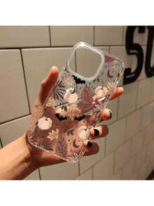 Funda de teléfono transparente con murciélago y calabaza de Halloween para crear ambiente otoñal, para iPhone 17 16 11 15 14 13 12 Pro Max Air Plus, funda protectora transparente blanca, regalo de otoño y Halloween para hombres y mujeres - Transparente - Ver 2