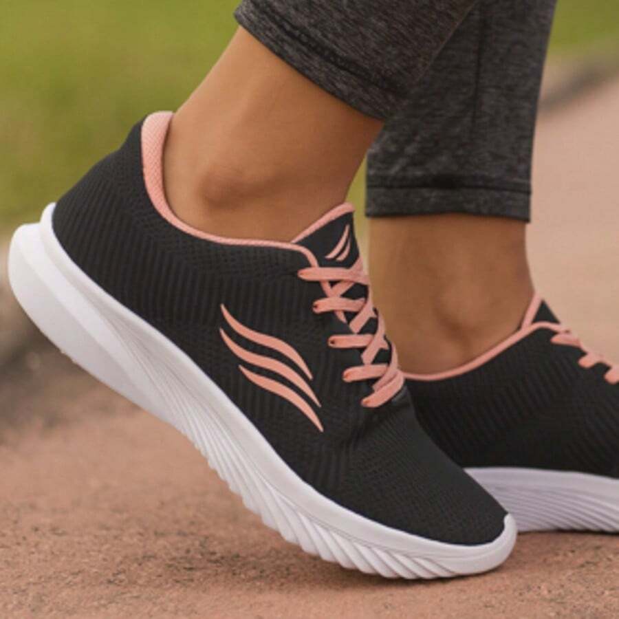 Women's Sports Shoes For Walking, Gym, Lightweight, Comfortable, For Physical Activities, New Release, Promotion - 黑色和粉紅色 - 查看 1