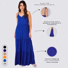 Women's Long Viscose Dress With Adjustable Straps - 寶藍色 - 查看 10