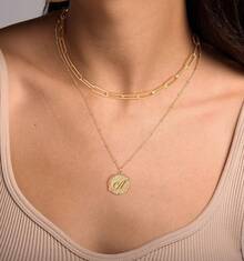 Layered Initail Women 14K Gold Plated Cubic Zirconia Layering Beaded Paperclip Chain Choker Necklace Dainty Pendant Letter A-Z Jewelry Letter - l - 查看 6