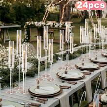 Vincidern 24Pcs Clear Acrylic Candlestick Holder For Table Wedding Centerpiece,Taper Candelabra Candle Holder With Cylinder Shade For Wedding Party Graduation Christmas Event Home Decoration,Mother's Day Decorations,Fit LED Candles - 透明的燭台 - 查看 1