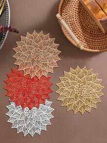 12pcs Gold Flower Coasters, PVC Material 3.94inch Round Coffee Cup Mats, Washable, Easy To Clean, Wipe-Able, Non-Slip, Heat-Resistant, Suitable For Room Decor, Dining Table Decor, Home Decor, Ideal For Holidays, Parties, Birthdays, Weddings And Dinners - Gold - View 4