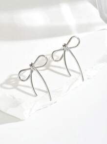 1 对女士优雅蝴蝶结耳钉，简约百搭，适合庆祝、派对、送礼 - 銀色 - 查看 7