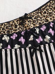 3pcs/Set Solid Color Lace Patchwork Mesh Butterfly Stripe Leopard Print Comfortable Breathable Sexy Women's Underwear Set