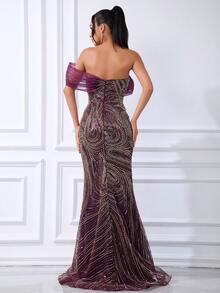 Elegant Purple Mermaid Sequined Strapless Beaded Long Fitted Evening Gown, Suitable For Parties - Purple - View 8