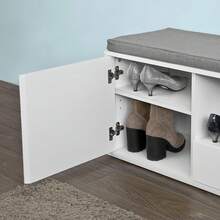 SoBuy FSR37-W, Hallway Shoe Cabinet Shoe Rack, Shoe Storage Bench With Removable Seat Cushion - 白色 - 查看 9