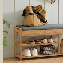 SoBuy FSR47-N Shoe Bench With Seat And Drawers Wardrobe Bench Shoe Rack Bench Bamboo W X H X D Approx. 90 X 45 X 30 Cm - Khaki - View 4