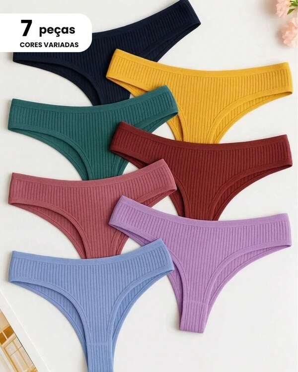 KIT 7 Calcinha Canelada Fio Denta Feminina Conforto Moda Calsinhas Adulto