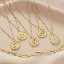 Layered Initail Women 14K Gold Plated Cubic Zirconia Layering Beaded Paperclip Chain Choker Necklace Dainty Pendant Letter A-Z Jewelry Letter - l - 查看 10