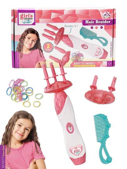 1 套女童自动编发机、DIY 电动编发工具、扭发机编发造型、女童居家玩具编发工具、适合 3-12 岁女童的礼物、生日礼物、完美礼物、圣诞礼物