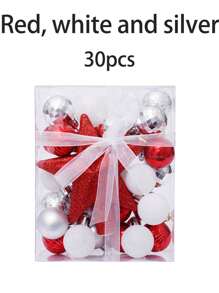 30 件/盒圣诞球树顶装饰星形礼品套装 - 彩色防碎塑料装饰球，适用于圣诞树装饰、节日派对和婚礼装饰、圣诞节、生日礼物