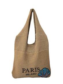 Dzianinowy Vintage Hollow-Out Crocheted Crop Top Z Modną Torebką, Wszechstronna Torebka