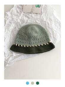 1 件混合纤维针织渔夫帽，百搭大气，增强面部瘦身纱线帽，扎染波西米亚派对优雅复古街头别致宫廷风格针织渔夫帽 - 彩色 - 查看 5