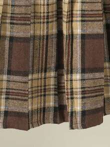 2pcs/Set Tween Girls Sweatshirt & Plaid Skirt Suit, Casual Letter Print Crew Neck Long Sleeve Hoodie And Versatile Brown Plaid Mini Skirt, Autumn - Brown - View 6