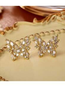 1Pair Sparkling Crystal Bow Knot Stud Earrings For Women Ear Dainty Wedding Valentines Day Xmas Gift - Diamond Bow - View 3