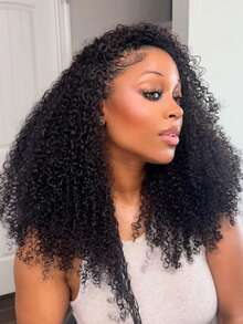 200% Deep Curly Half Wigs Human Hair Baginer Friendly Half Wig With Drawstring Seamless Clip Ins Flip Over Curly Wig Put On And Go Glueless Wig Natural Black Color - Natural Black - Xem 3