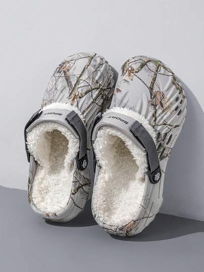 1 Pair Men's Removable Plush Lined Slip-On Slippers, Warm & Anti-Slip, Suitable For Outdoor, Beach, Casual Wear, Plus Size, Runs Small - Recommend Sizing Up For Comfort (Random Pattern)