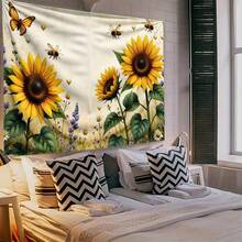 1pc Sunflower Garden Party Tapestry Backdrop With Butterflies & Bees - Vibrant 2D Fabric Art Print Poster For Indoor/Outdoor Decor, Home Wall Tapestry, And Event Decorations, Garden Decoration, Multi-Use In Mixed Sizes, Ideal Gift For Family, Friends & Classmate - Style 1 - View 7