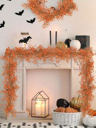 1 件人造悬挂植物，抗紫外线人造绿色灌木，秋橙蕨类植物和常春藤花环，适用于家庭、户外、花园、壁炉、墙壁装饰、秋季装饰