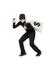 4pcs Thief Costume Set - Canvas Bag, Gloves, Eye Mask, Hat, Burglar Prisoner Cosplay Outfit, Unisex Fashion Basic Style For All Seasons - Multicolor - View 2