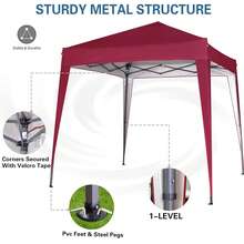 MCC Direct Pop-Up Gazebo 2m X 2m With Sides Silver Protective Layer Waterproof Marquee Canopy WS - Red - View 5