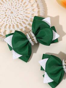 2 Stücke grüne Haarschleifen-Clips für Mädchen mit Perlen-Dekor, Stoff-Haarspangen, modische Haraccessoires für den Alltag