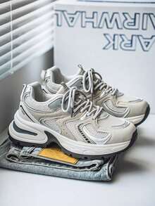Men's Comfortable Versatile Breathable Low-Top Casual Sneakers, Fashionable Chunky Sneakers, Autumn - 灰色 - 查看 10