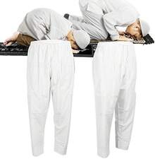GLOGLOW Men's Prayer Pants, Breathable Polyester Cotton Loose Fit Elastic Waistband Afghan Pajama Trousers For Muslim Prayer Home Travel Casual Wear (L) White - 白色 - 查看 4