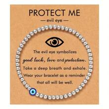 邪恶之眼幸运保护手链配祝福卡 - 银色串珠，可调节弹性，简约设计，适合妈妈、奶奶、女儿、姐妹 - 日常场合礼物，四季皆宜，日常手链 | 简约手链 | 弹性手链 - 銀色的 - 查看 7