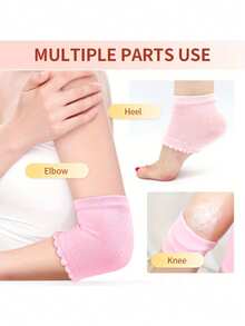 Găng tay chân dưỡng ẩm dạng gel tái sử dụng - Miếng đệm khuỷu tay dưỡng ẩm không cồn, Tất nửa chân màu hồng mềm mại cho gót chân và khuỷu tay, Chăm sóc du lịch hàng ngày tiện dụng, Độ đàn hồi tăng cường, Thiết kế xếp nếp, Chất liệu linh hoạt - Nhiều màu - Xem 2