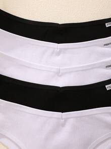 5条装女士多色罗纹舒适透气低腰性感内裤 - 黑與白 - 查看 5