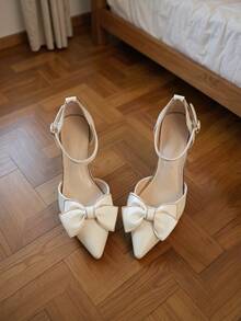 Tacones Mujer Punta Fina - Estilo Clásico, Tacones Elegantes con Moño para Muje, Tacones Anchos Extra Cómodos - Para Todo El Día, Sandalias con Atadura - Ideales para Diario, Bodas y Fiestas - Beis - Ver 8