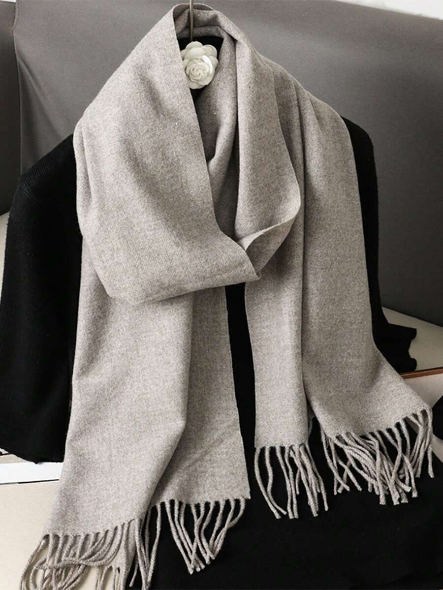 1 chiếc khăn choàng nữ tối giản, màu trơn, chất liệu giả cashmere, kiểu dáng sinh viên, phù hợp cho thời tiết chuyển mùa, mặc hàng ngày, chắn gió và giữ ấm, quà tặng năm mới.