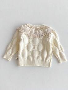 Autumn Baby Girl Embroidered Floral Trim Cardigan - Apricot - View 3