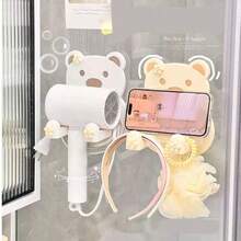 1/3pcs Bear Shaped Hair Dryer Holder Wall Mount, No Drill Bathroom Hair Dryer Rack - Multicolor - View 13