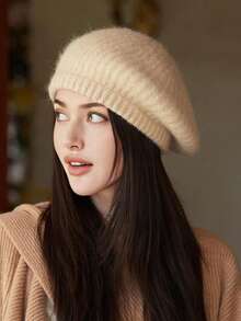 1 Berretto basco di lana soffice per donna, in tinta unita, adatto per l'uso quotidiano in autunno e inverno, lavabile a mano ma non in lavatrice