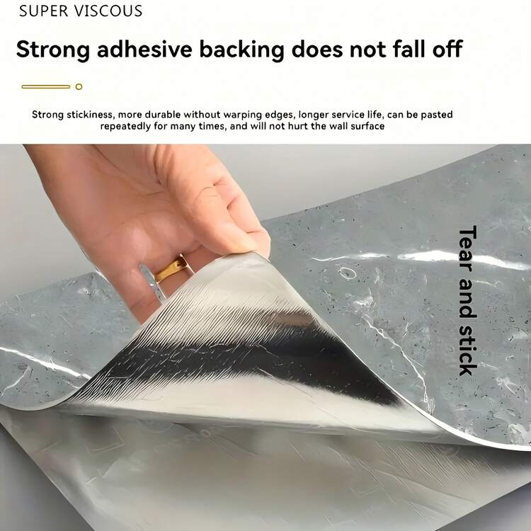 11pcs/0.9㎡ Deep Gray Marble Pattern Peel And Stick Tile Stickers - Waterproof Aluminum Composite Wall Panels, Suitable For Renovation And Decoration, Ideal For Valentine's Day, Wedding And Birthday Decor - Black Gold Flower - View 3