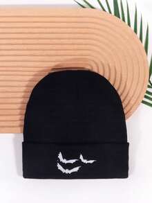 2pcs Knitted Hats With 3 Bat Embroidery Designs, Streetwear Style, Suitable For Couples, Outdoor, , Warm And Windproof For Autumn/Winter Autumn Accessories
