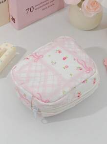 1 Pc Mini Floral Print Coin Purse Cute Cherry Pattern Makeup Pouch Portable Lipstick Storage Bag Soft Fabric Sanitary Pad Storage Bag Girly Wallet Purse Foam Quilted Make Up Bag Small Items Organizer Bag Charger Organizer Bag Headphone Organizer Bag Pink Bow Knot Travel Cosmetics Bag Mini Bag Coin Purse Napkin Pouch For Girl Purse Essentials Perfect Gift For Back To School Birthday Gifts Gifts Dorm Supplies School Supplies