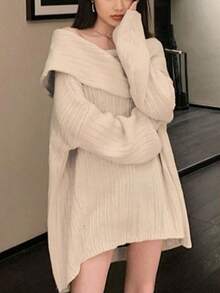 Alicedudu Damen eleganter Kragen Langarm Pullover, Herbst/Winter - Aprikosenfarben - Übersicht 3