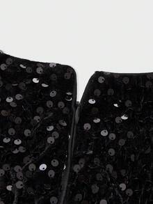 优雅晚礼服，正式聚会，圣诞节，新年，亮片高端奢华优雅长袖连衣裙，黑色，春季款 - 黑色 - 查看 9