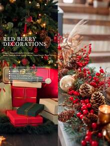 20 piezas - Adornos artificiales de bayas rojas, adornos navideños de bayas rojas falsas, decoración navideña de bayas de acebo, ramas artificiales de bayas rojas para decoración de árboles de Navidad, adornos navideños rojos, decoración del hogar para fiestas, decoración de bodas, manualidades DIY, adornos navideños, decoración para empaques de regalo, Acción de Gracias, Navidad